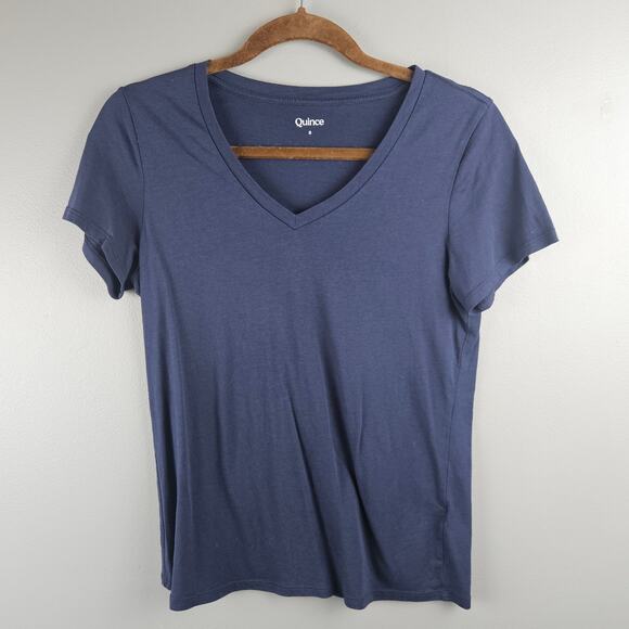 Quince Cotton Modal V Neck Tee Navy Blue Size Small - Picture 1 of 6